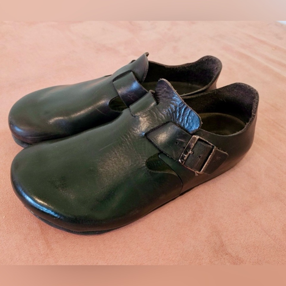 Vtg Men's 10 EU 43 Birkenstock London Brown Leather Brass Buckle Clogs